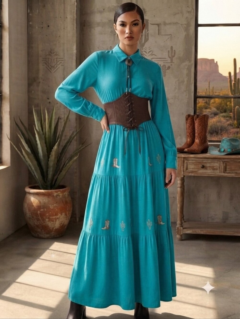 Vintage Style Brown Faux Leather Lace Up‎ Elastic Girdle Casual Wide Waistband